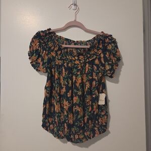 NWT Free People Floral Smocked Blouse - Size Medium